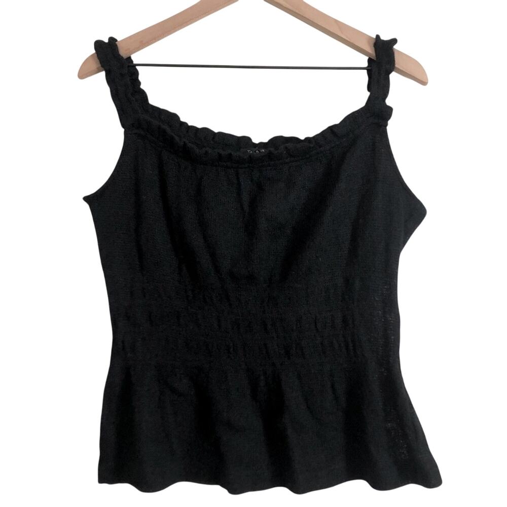 Tara Jarmon Kemi Black Knit Mohair Ruffle Neck Straps Peplum Tank Blouse Top 38
